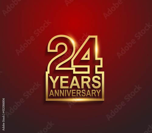 24 years golden anniversary line style isolated on red background can be use for template, greeting card and company celebration event