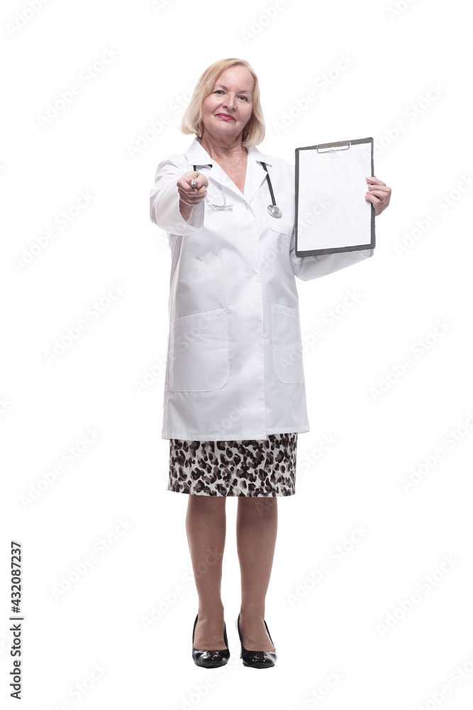 full-length. female doctor with clipboard. isolated on a white full-length. female doctor with clipboard. isolated on a white