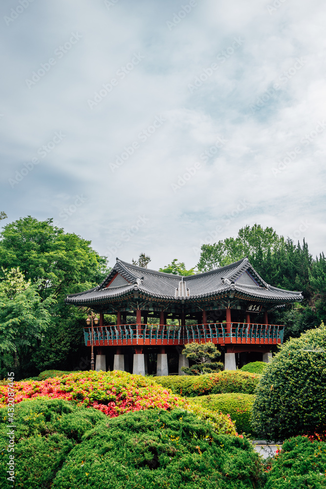 Jukdobong Park Korean traditional pavilion in Suncheon, Korea (Translation is Yeonjaru)