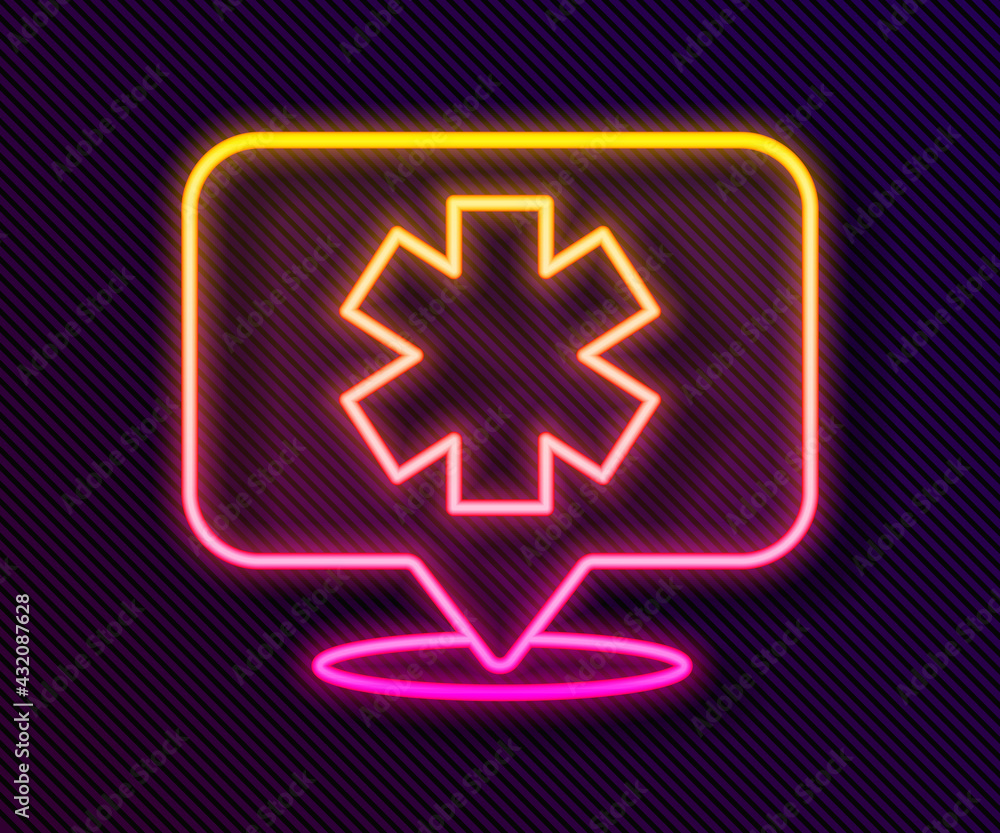 Glowing neon line Medical symbol of the Emergency - Star of Life icon isolated on black background. Vector Glowing neon line Medical symbol of the Emergency - Star of Life icon isolated on black background. Vector