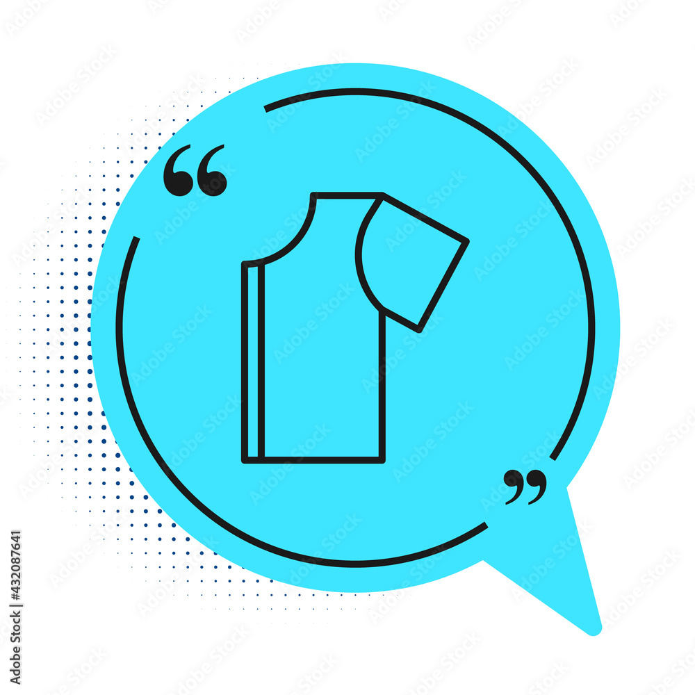 Black line Sewing pattern icon isolated on white background. Markings for sewing. Blue speech bubble symbol. Vector Black line Sewing pattern icon isolated on white background. Markings for sewing. Blue speech bubble symbol. Vector