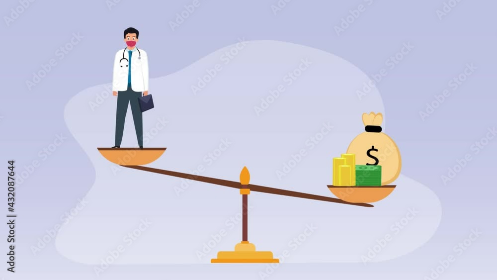 Balanced weight between doctor and money on scales