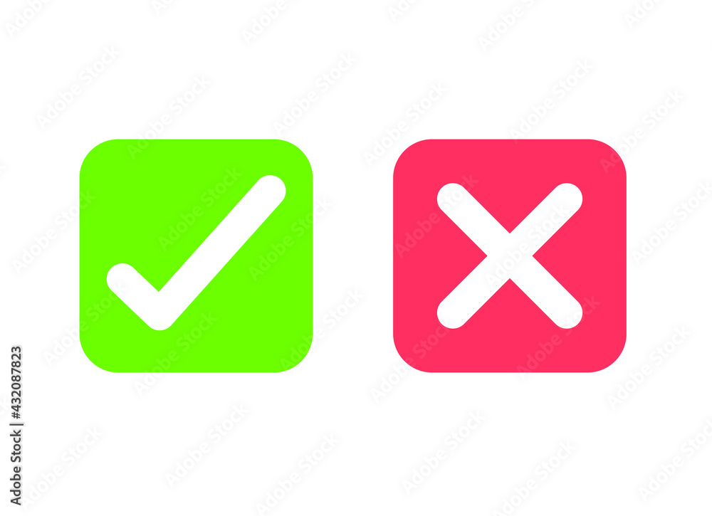 Tick and cross signs. green checkmark and red x isolated icons. check mark symbols. Premium vector Tick and cross signs. green checkmark and red x isolated icons. check mark symbols. Premium vector