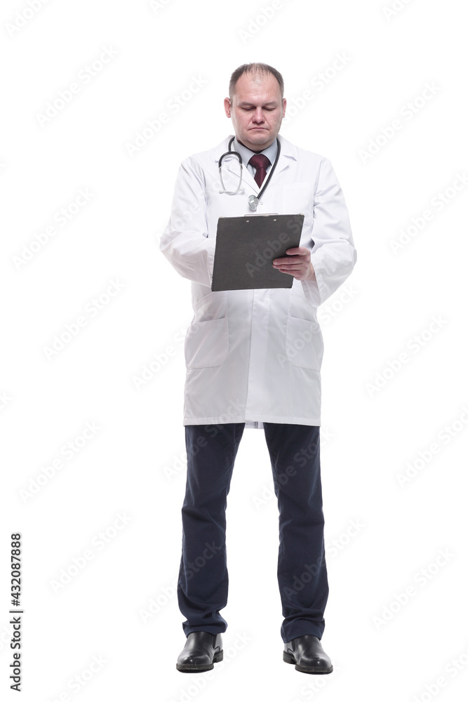 in full growth. qualified doctor with clipboard . in full growth. qualified doctor with clipboard .
