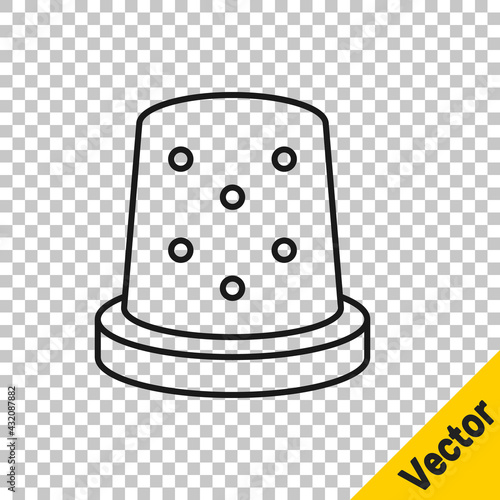 Black line Thimble for sewing icon isolated on transparent background. Vector