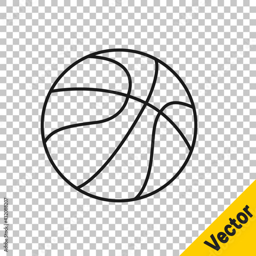 Black line Basketball ball icon isolated on transparent background. Sport symbol. Vector