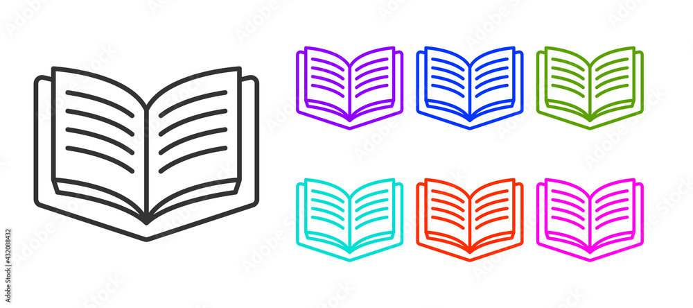 Black line Open book icon isolated on white background. Set icons colorful. Vector Black line Open book icon isolated on white background. Set icons colorful. Vector