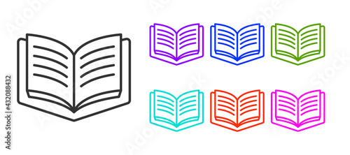 Black line Open book icon isolated on white background. Set icons colorful. Vector