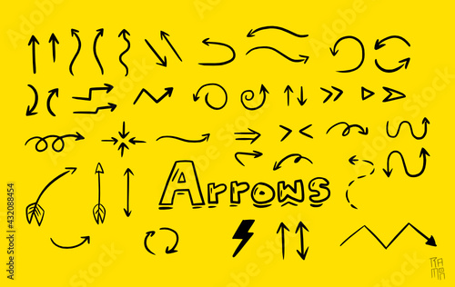 Arrows doodle. Vector image hand draw. Arrows for education. Fluxogram.