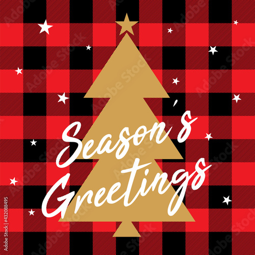 christmas greeting card with plaid pattern as background