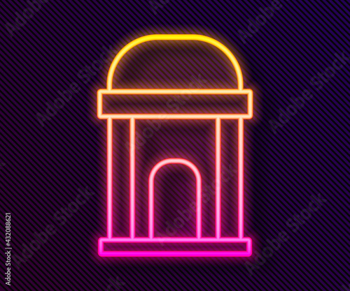 Glowing neon line Old crypt icon isolated on black background. Cemetery symbol. Ossuary or crypt for burial of deceased. Vector