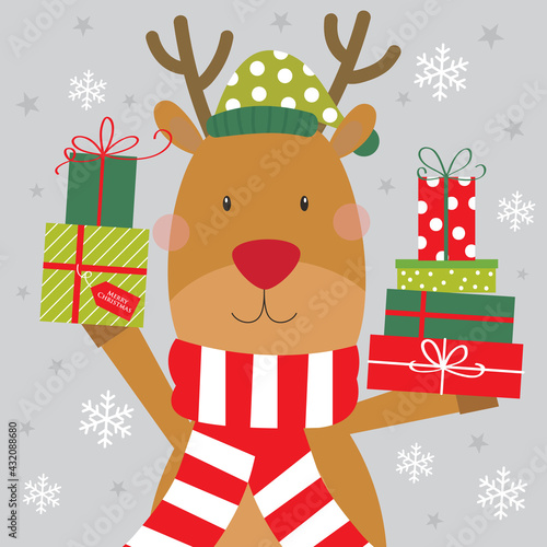 reindeer and christmas gift  greeting card design
