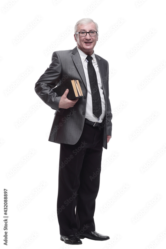 smiling business man with a stack of books. smiling business man with a stack of books.