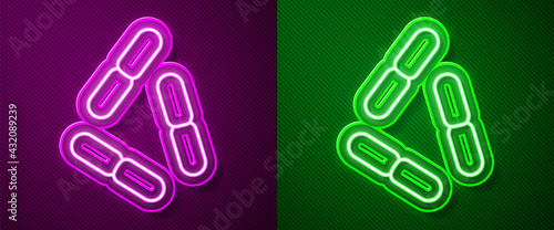 Glowing neon line Virus icon isolated on purple and green background. Corona virus 2019-nCoV. Bacteria and germs, cell cancer, microbe, fungi. Vector