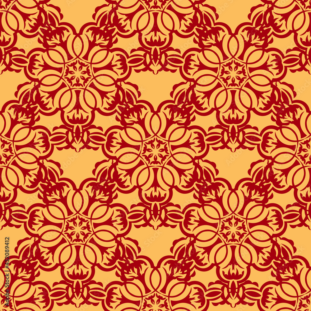 Chinese seamless pattern with ornament with red and gold color. Good for backgrounds, prints, apparel and textiles.