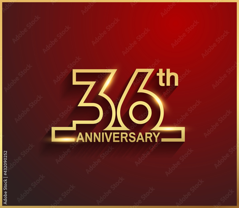 36 anniversary line style golden color for celebration on red background can be use for template, greeting card and celebration event