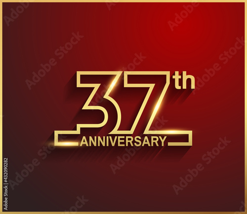 37 anniversary line style golden color for celebration on red background can be use for template, greeting card and celebration event