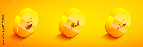 Set Isometric Pour over coffee maker, Coffee cup to go and Cigarette icon. Vector