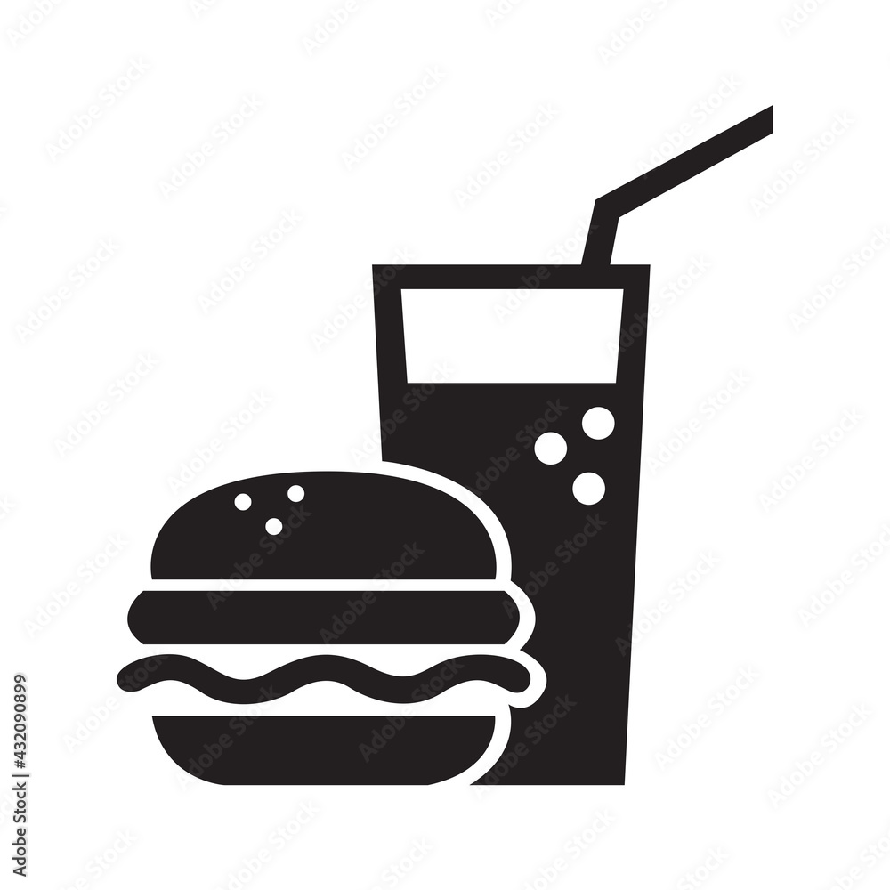 Burger with soft drink vector icon.it is forbidden to bring food from outside.The red circle forbids.no Burger with soft drink vector icon.it is forbidden to bring food from outside.The red circle forbids.no