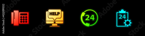 Set Telephone, Computer monitor and help, 24 hours support and Checklist with service icon. Vector