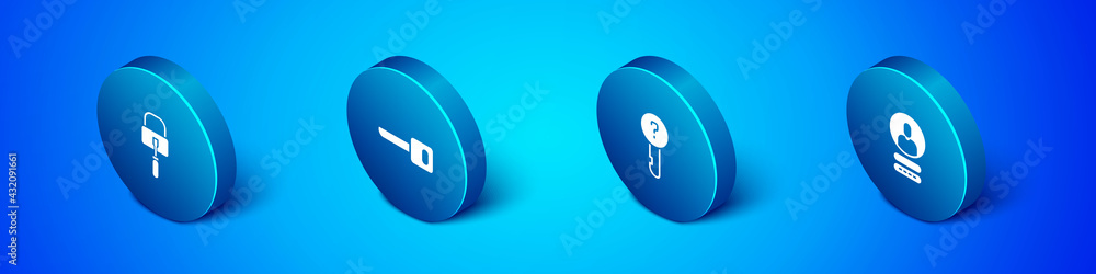 Set Isometric Lock picks for lock picking, Undefined key, Create account screen and Key icon. Vector Set Isometric Lock picks for lock picking, Undefined key, Create account screen and Key icon. Vector
