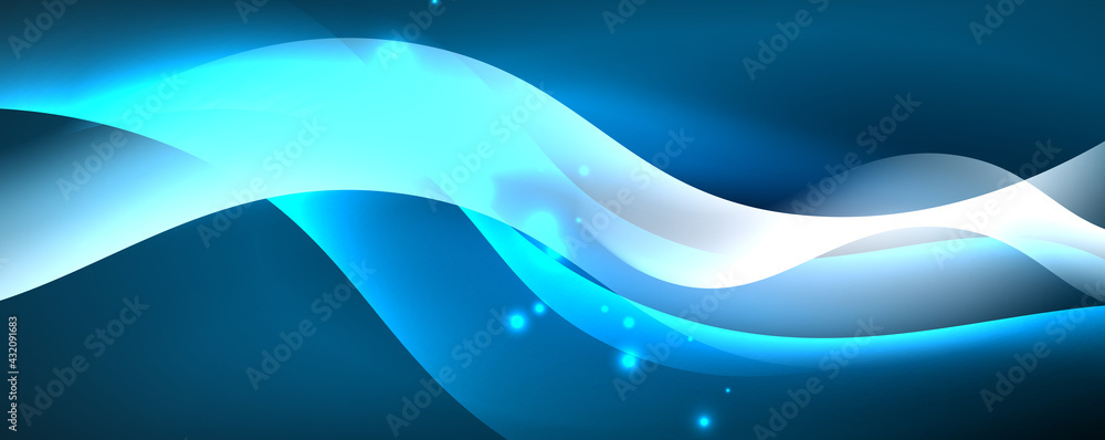 Shiny glowing neon wave, light lines abstract background. Magic energy and motion concept. Vector wallpaper template Shiny glowing neon wave, light lines abstract background. Magic energy and motion concept. Vector wallpaper template