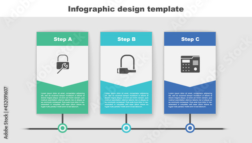 Set Lock repair, Bicycle lock and House intercom system. Business infographic template. Vector