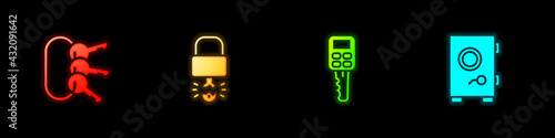 Set Bunch of keys, Key broke inside padlock, Car with remote and Safe icon. Vector