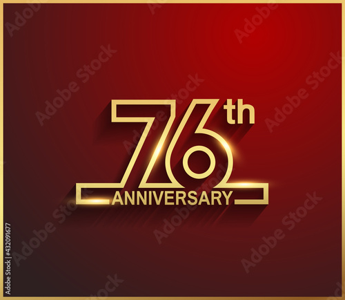 76 anniversary line style golden color for celebration on red background can be use for template, greeting card and celebration event