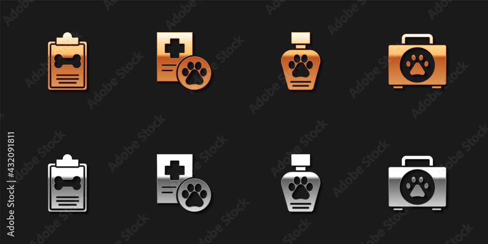 Set Clinical record pet, , Pet shampoo and first aid kit icon. Vector Set Clinical record pet, , Pet shampoo and first aid kit icon. Vector