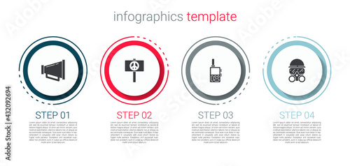 Set Megaphone, Peace, Walkie talkie and Gas mask. Business infographic template. Vector