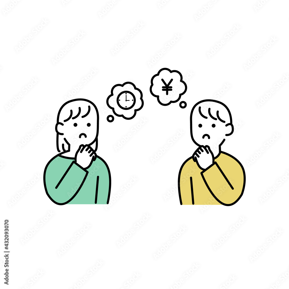 お金や時間に悩む人たちイラスト素材 お金や時間に悩む人たちイラスト素材