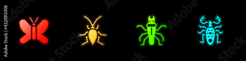Set Butterfly, Cockroach, Termite and Beetle deer icon. Vector