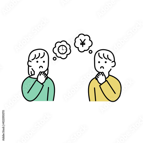 お金や時間に悩む人たちイラスト素材