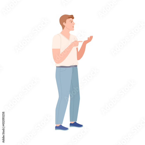 Frowning Man Quarrelling and Arguing with Someone Shouting Vector Illustration