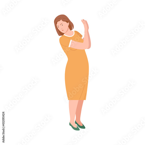 Frowning Woman Quarrelling and Arguing with Someone Shouting Vector Illustration