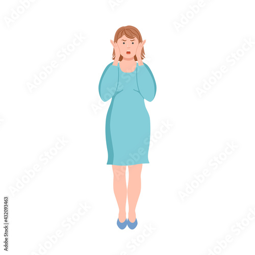 Frowning Woman Quarrelling and Arguing with Someone Shouting Vector Illustration