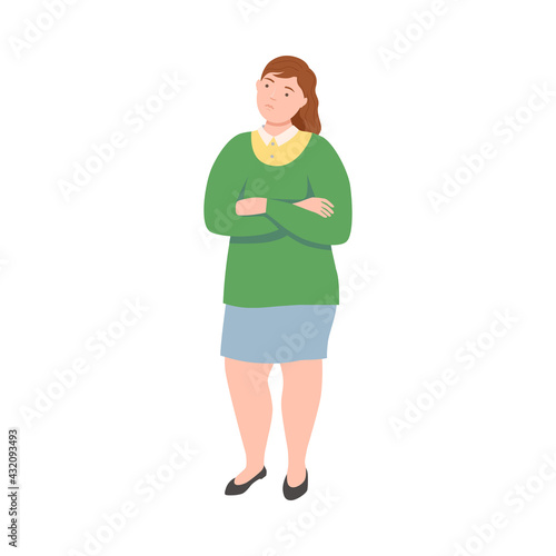 Young Woman with Her Arms Folded Standing out with Her Opinion in Argument Vector Illustration