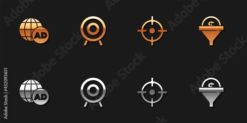 Set Advertising, Target sport, and Lead management icon. Vector