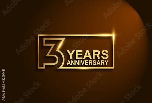 3 years anniversary golden design vector line style in square for template and company special celebration moment