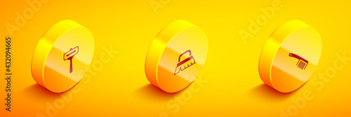 Set Isometric Shaving razor, Brush for cleaning and Hairbrush icon. Vector