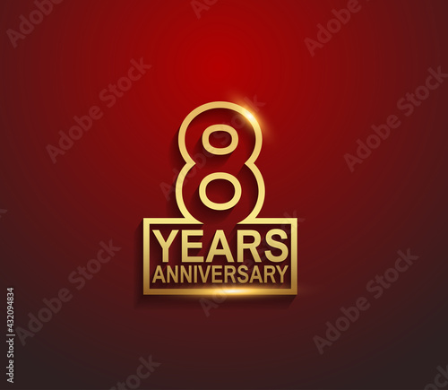 8 years golden anniversary line style isolated on red background can be use for template, greeting card and celebration event