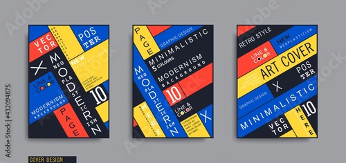Modern Neoplasticism style posters. Mondrian style geometric composition. Vector banners design