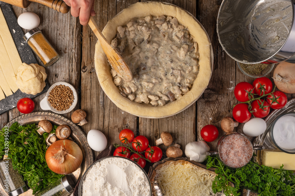 Chef Prepares Pie Dough Background Ingredients Vegetables Culinary Recipes Chef Prepares Pie Dough Background Ingredients Vegetables Culinary Recipes