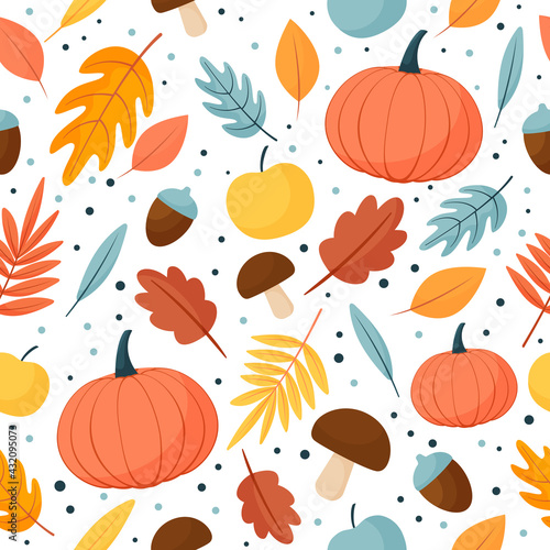 Seamless vector autumn pattern. Print in autumn leaves. Isolated on a white background
