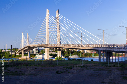 Tilikum Crossing bridge in Portland, Oregon. It was designed by TriMet, the Portland metropolitan area`s regional transit authority
