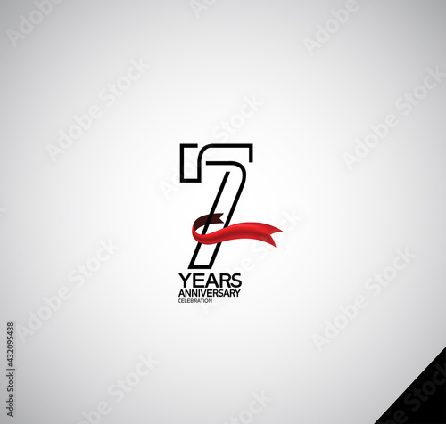 7 years anniversary logotype simple design with red ribbon for greeting card, invitation, company celebration event