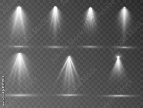 Set of spotlights on transparent background vector illustration