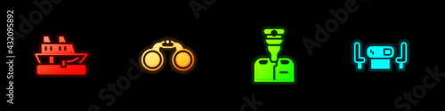 Set Cruise ship, Binoculars, Captain of and Poker table icon. Vector