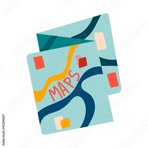Vector illustration for travel with a map of the area, a tourist map in a flat style, isolated elements on a white background.